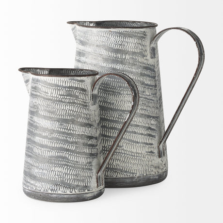 Serena II Large Gray/White Textured Metal Jug by Mercana at Eve Furniture
