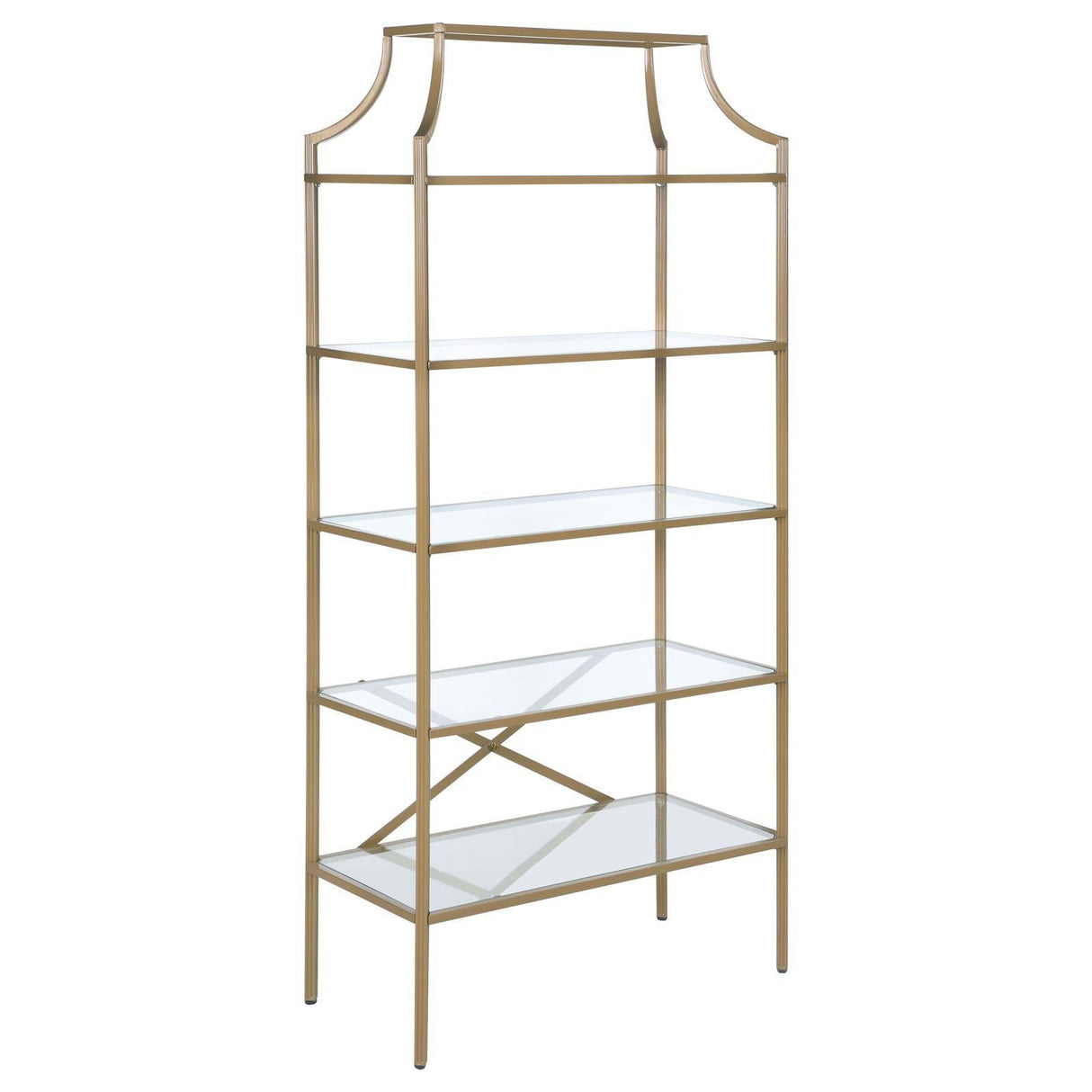Serena Matte Gold 5-Tier Tempered Glass Shelves Bookcase by Coaster at Eve Furniture