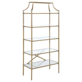 Serena Matte Gold 5-Tier Tempered Glass Shelves Bookcase by Coaster at Eve Furniture