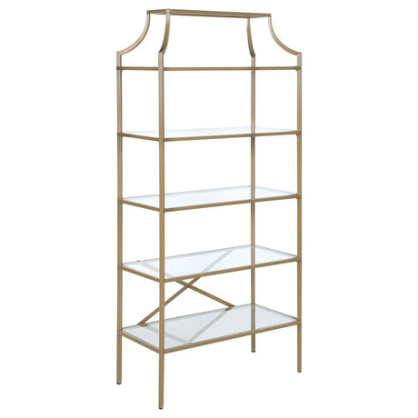 Serena Matte Gold 5-Tier Tempered Glass Shelves Bookcase by Coaster at Eve Furniture