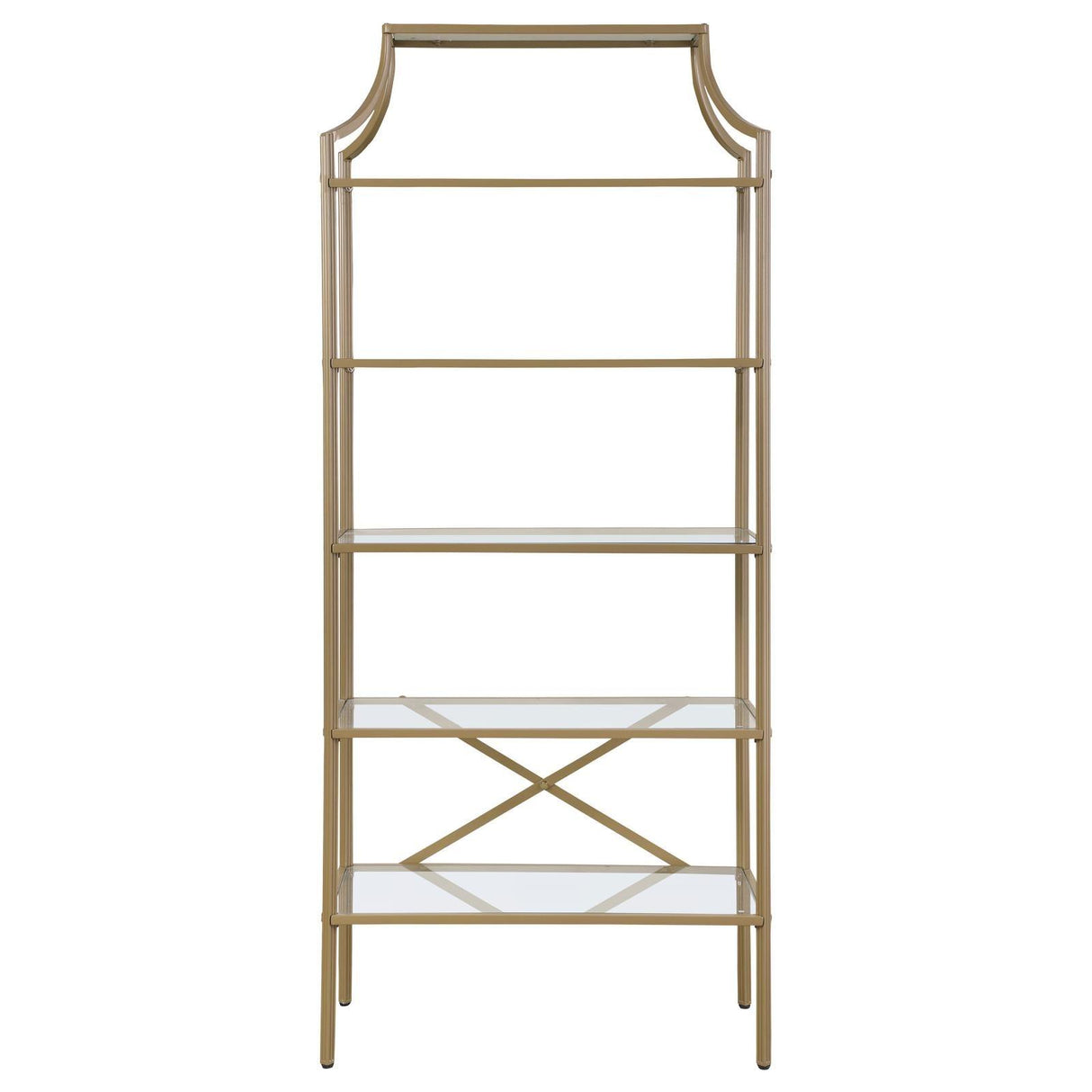 Serena Matte Gold 5-Tier Tempered Glass Shelves Bookcase by Coaster at Eve Furniture