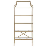 Serena Matte Gold 5-Tier Tempered Glass Shelves Bookcase by Coaster at Eve Furniture