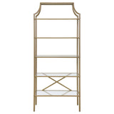 Serena Matte Gold 5-Tier Tempered Glass Shelves Bookcase by Coaster at Eve Furniture