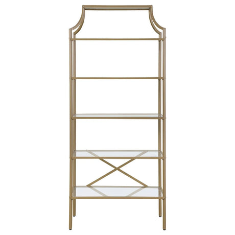 Serena Matte Gold 5-Tier Tempered Glass Shelves Bookcase by Coaster at Eve Furniture