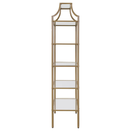 Serena Matte Gold 5-Tier Tempered Glass Shelves Bookcase by Coaster at Eve Furniture
