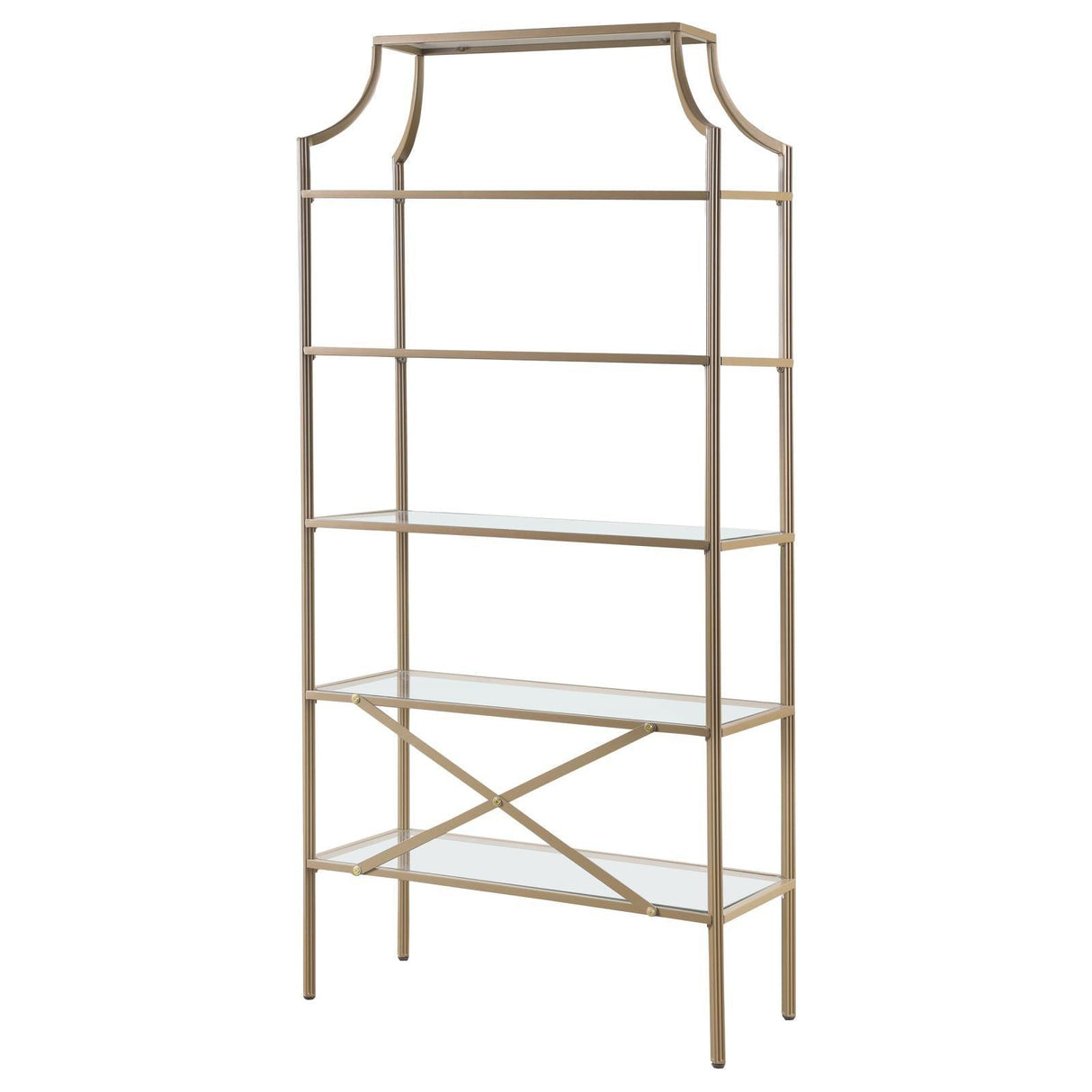Serena Matte Gold 5-Tier Tempered Glass Shelves Bookcase by Coaster at Eve Furniture