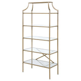Serena Matte Gold 5-Tier Tempered Glass Shelves Bookcase by Coaster at Eve Furniture