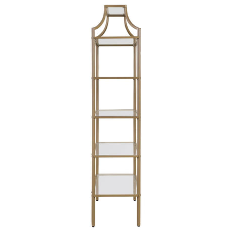 Serena Matte Gold 5-Tier Tempered Glass Shelves Bookcase by Coaster at Eve Furniture