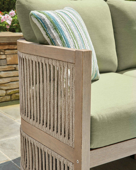 Serena Shores Beige/Green Outdoor Sofa and 2 Chairs by Ashley at Eve Furniture