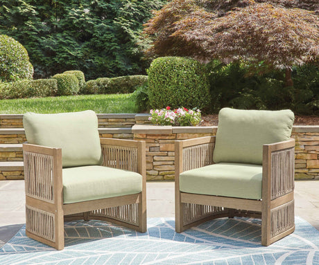 Serena Shores Beige/Green Outdoor Sofa and 2 Chairs by Ashley at Eve Furniture