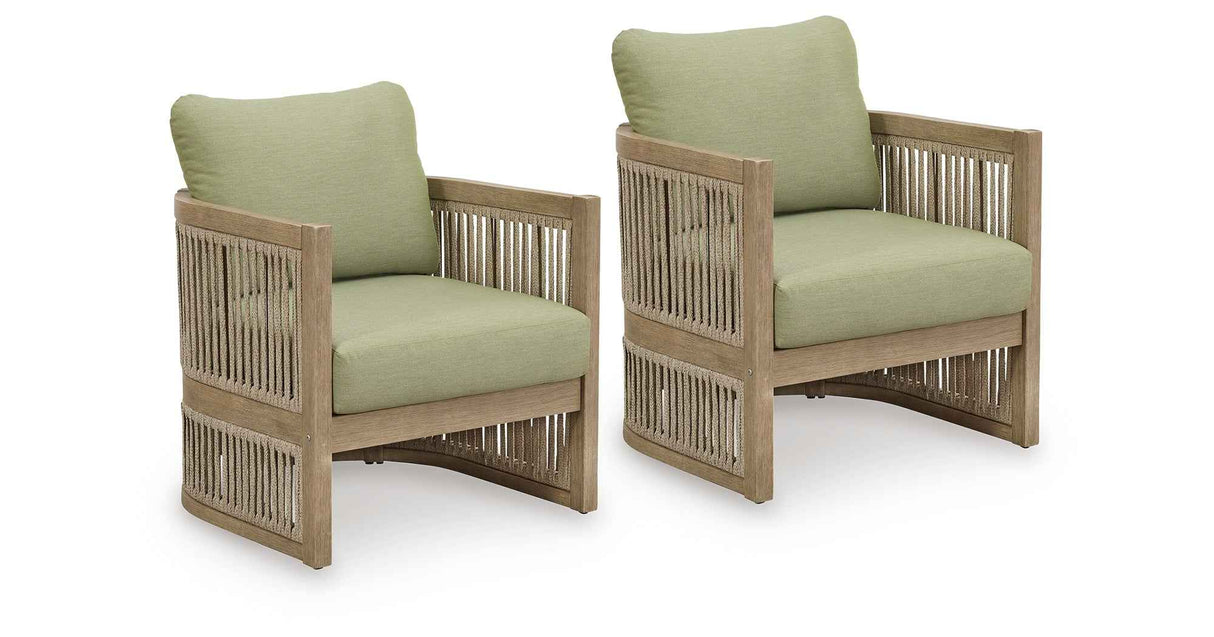 Serena Shores Beige/Green Outdoor Sofa and 2 Chairs by Ashley at Eve Furniture