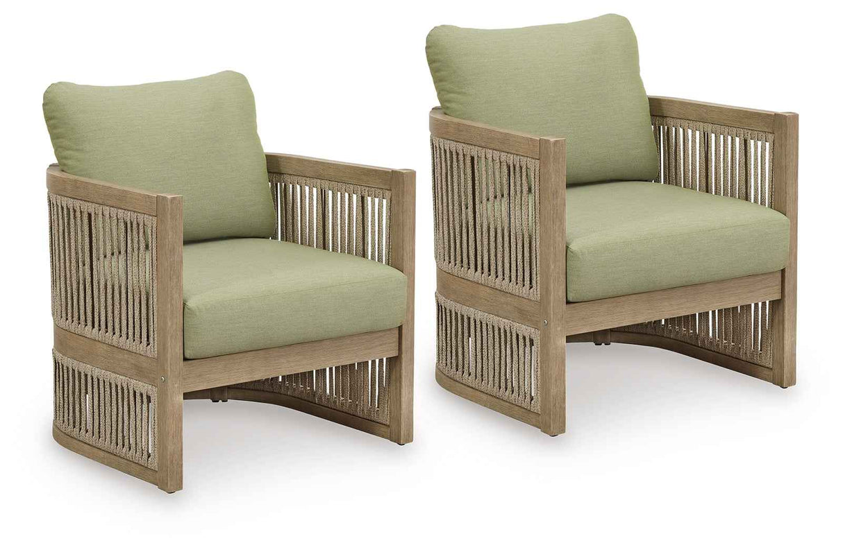 Serena Shores Beige/Green Outdoor Sofa and 2 Chairs by Ashley at Eve Furniture