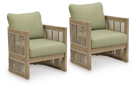 Serena Shores Beige/Green Outdoor Sofa and 2 Chairs by Ashley at Eve Furniture