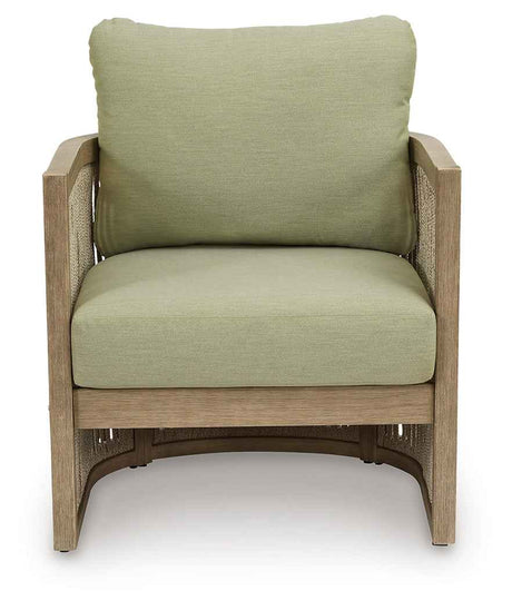 Serena Shores Beige/Green Outdoor Sofa and 2 Chairs by Ashley at Eve Furniture