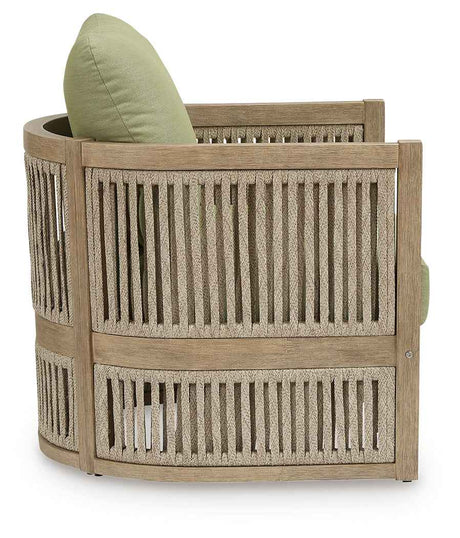 Serena Shores Beige/Green Outdoor Sofa and 2 Chairs by Ashley at Eve Furniture