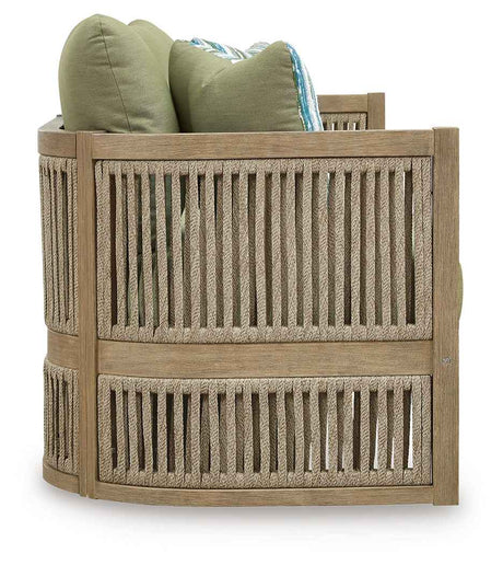 Serena Shores Beige/Green Outdoor Sofa and 2 Chairs by Ashley at Eve Furniture