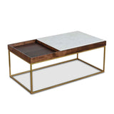 Serene 45" Coffee Table with White Marble in Walnut and Brass Base by Home Trends & Design at Eve Furniture