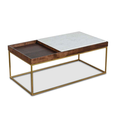 Serene 45" Coffee Table with White Marble in Walnut and Brass Base by Home Trends & Design at Eve Furniture