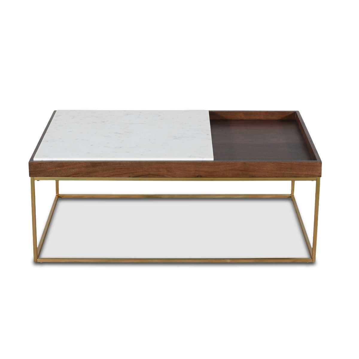 Serene 45" Coffee Table with White Marble in Walnut and Brass Base by Home Trends & Design at Eve Furniture