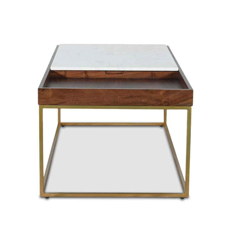 Serene 45" Coffee Table with White Marble in Walnut and Brass Base by Home Trends & Design at Eve Furniture