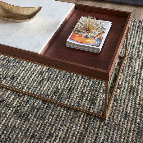 Serene 45" Coffee Table with White Marble in Walnut and Brass Base by Home Trends & Design at Eve Furniture