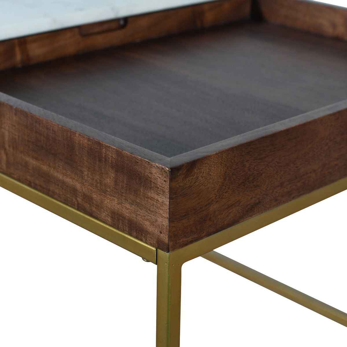 Serene 45" Coffee Table with White Marble in Walnut and Brass Base by Home Trends & Design at Eve Furniture