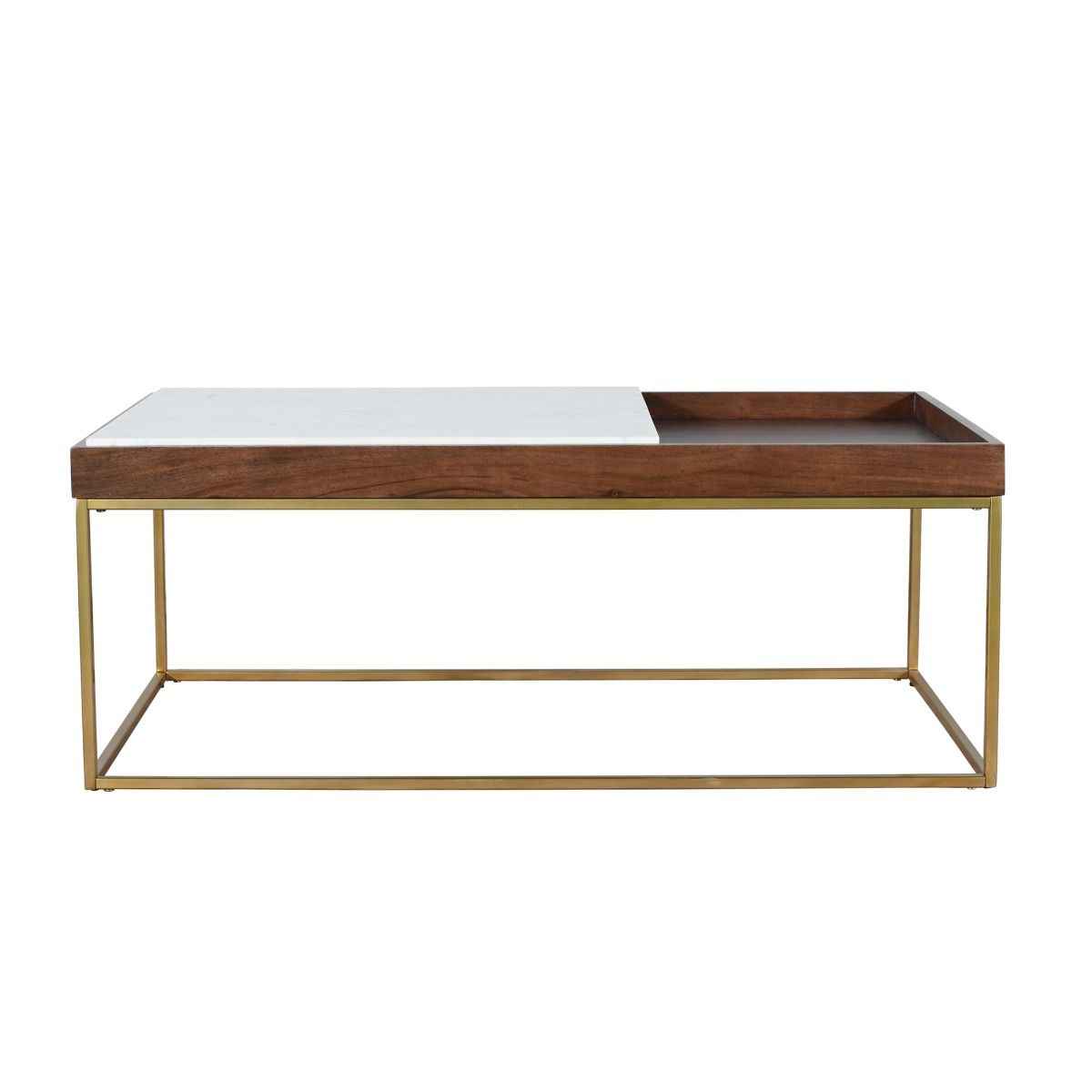 Serene 45" Coffee Table with White Marble in Walnut and Brass Base by Home Trends & Design at Eve Furniture