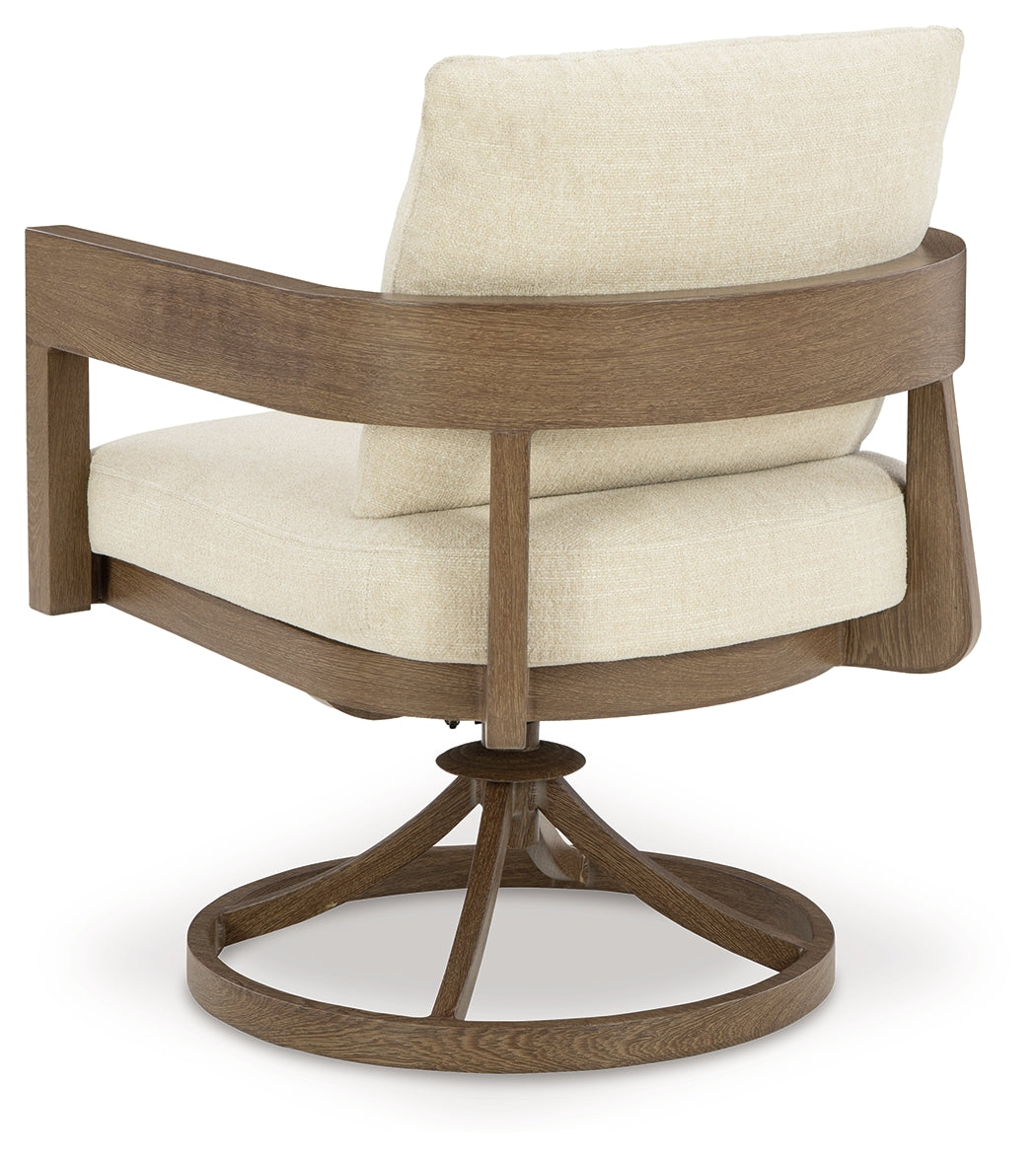 Serene Bay Dark Brown/White Outdoor Swivel Dining Chair with Cushion