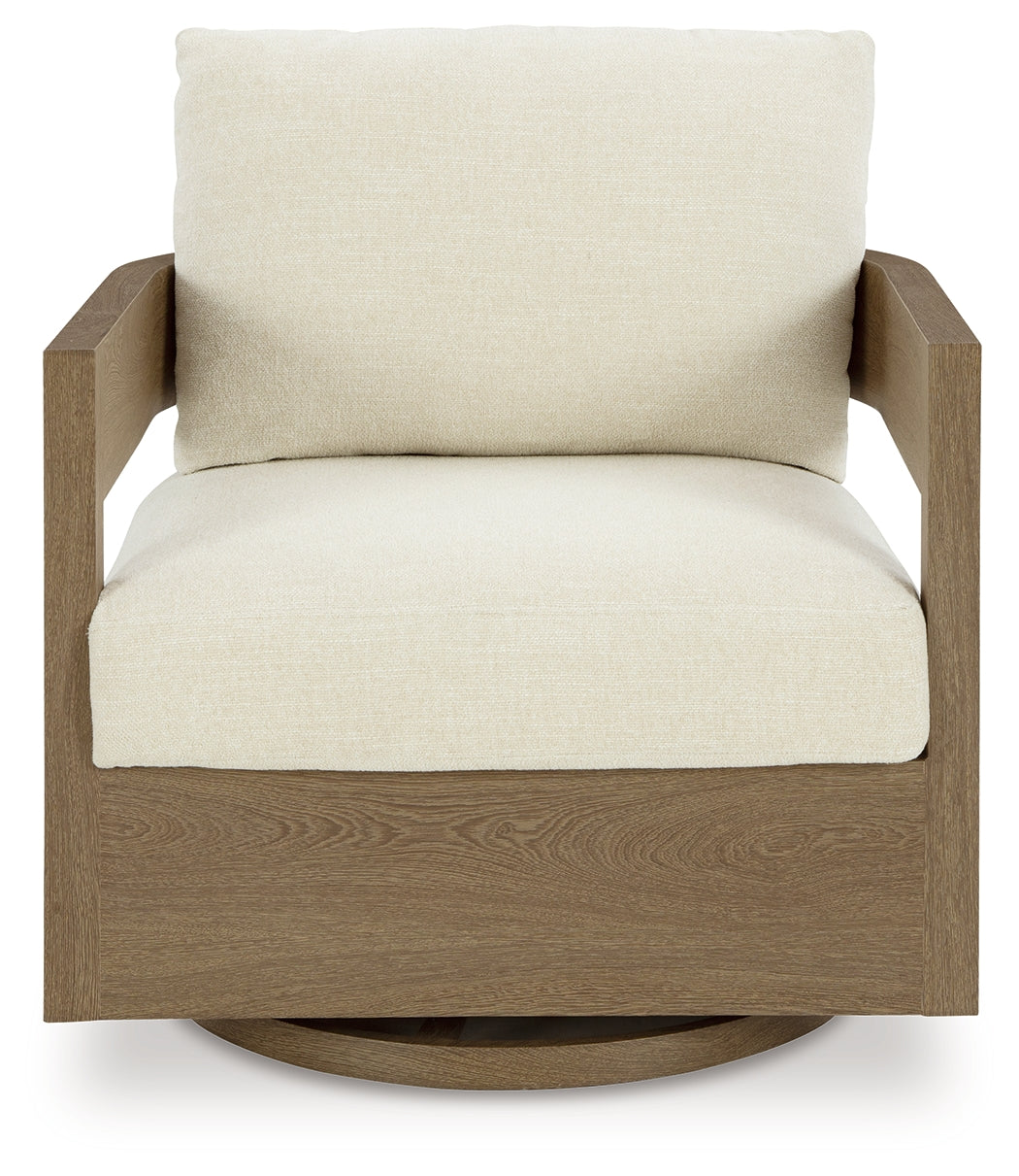 Serene Bay Dark Brown/White Outdoor Swivel Glider Chair with Cushion