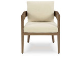 Serene Bay Dark Brown/White Outdoor Dining Arm Chair with Cushion by Ashley at Eve Furniture