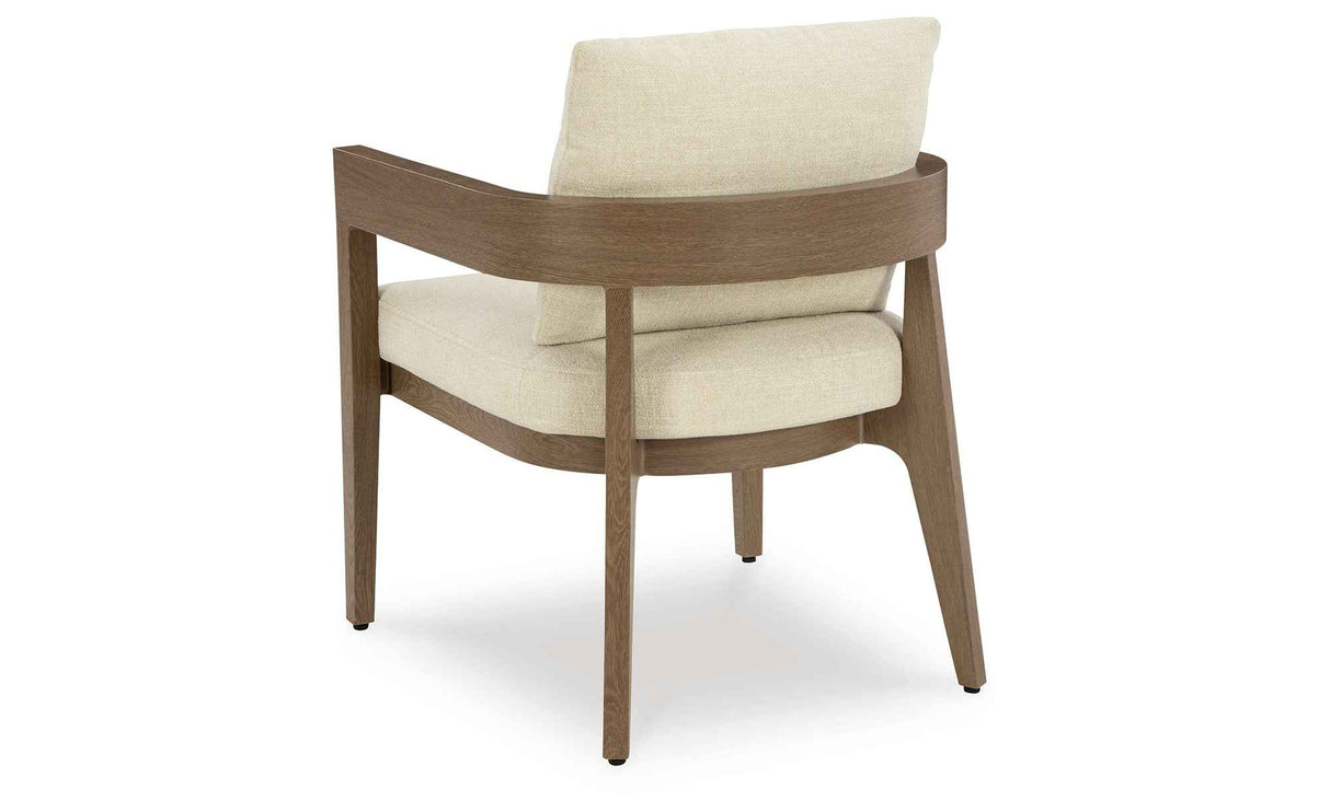 Serene Bay Dark Brown/White Outdoor Dining Arm Chair with Cushion by Ashley at Eve Furniture