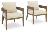 Serene Bay Dark Brown/White Outdoor Dining Arm Chair with Cushion by Ashley at Eve Furniture