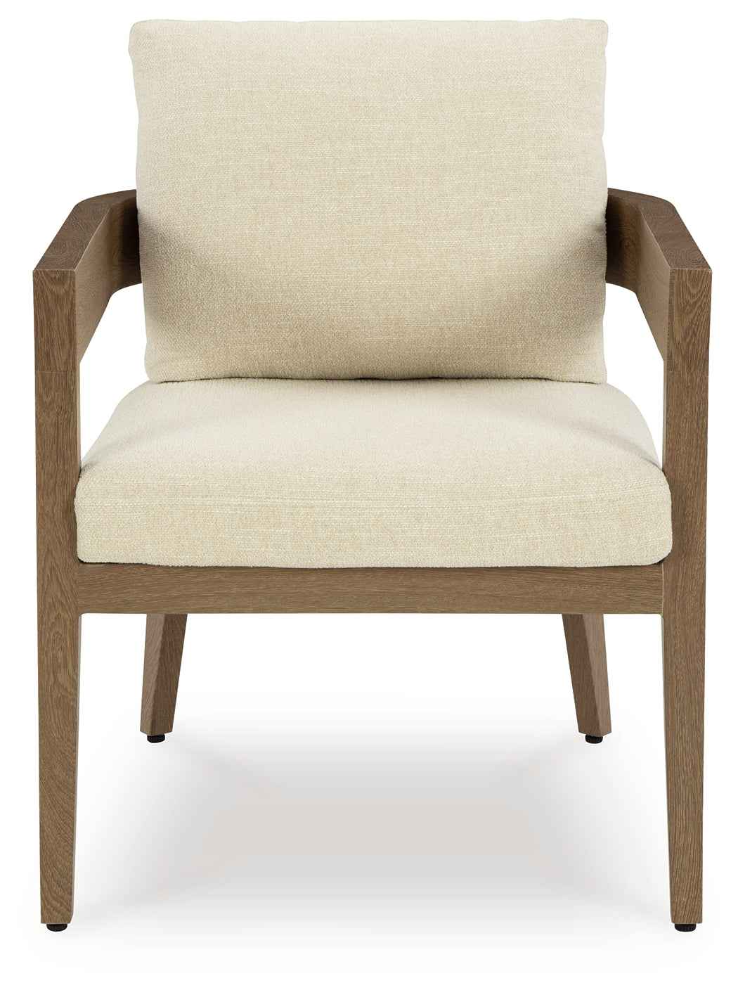 Serene Bay Dark Brown/White Outdoor Dining Arm Chair with Cushion by Ashley at Eve Furniture