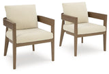 Serene Bay Dark Brown/White Outdoor Dining Arm Chair with Cushion by Ashley at Eve Furniture
