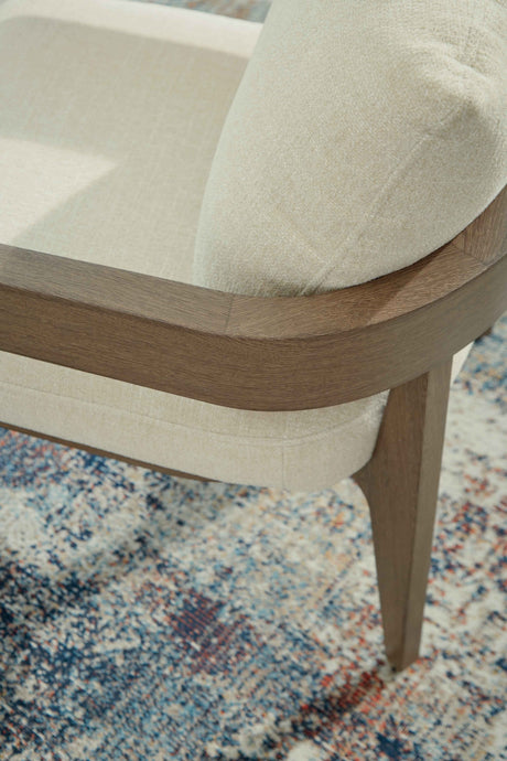Serene Bay Dark Brown/White Outdoor Dining Arm Chair with Cushion by Ashley at Eve Furniture