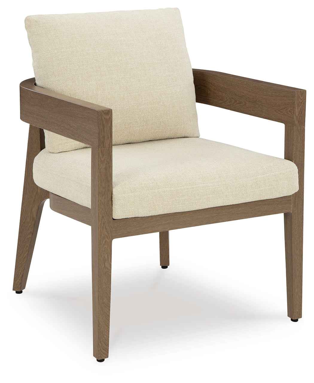 Serene Bay Dark Brown/White Outdoor Dining Arm Chair with Cushion by Ashley at Eve Furniture