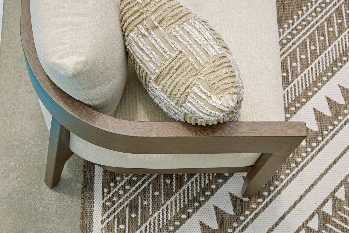 Serene Bay Dark Brown/White Outdoor Loveseat with Cushion by Ashley at Eve Furniture