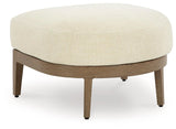 Serene Bay Dark Brown/White Outdoor Ottoman with Cushion by Ashley at Eve Furniture