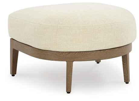 Serene Bay Dark Brown/White Outdoor Ottoman with Cushion by Ashley at Eve Furniture