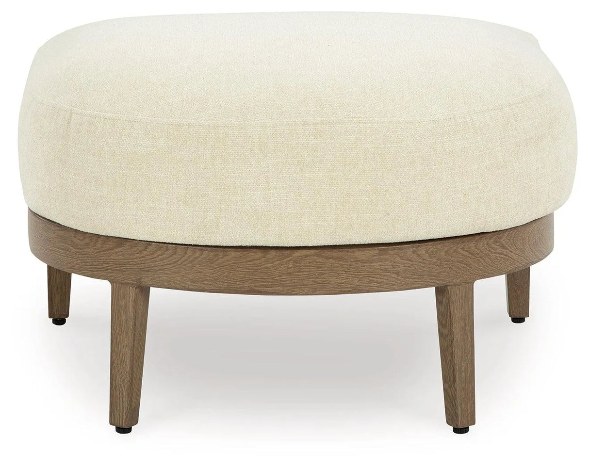 Serene Bay Dark Brown/White Outdoor Ottoman with Cushion by Ashley at Eve Furniture