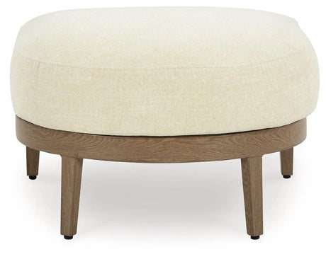 Serene Bay Dark Brown/White Outdoor Ottoman with Cushion by Ashley at Eve Furniture