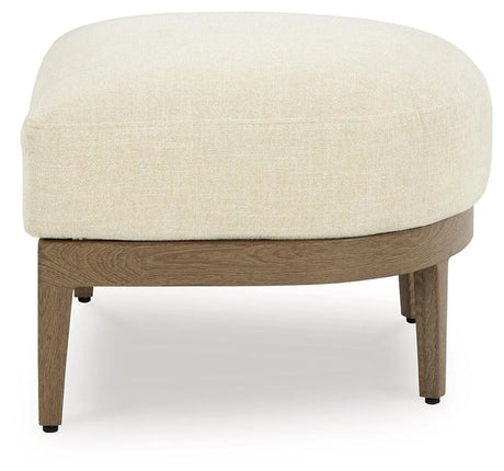 Serene Bay Dark Brown/White Outdoor Ottoman with Cushion by Ashley at Eve Furniture