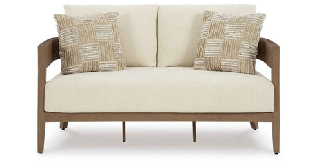 Serene Bay Dark Brown/White Outdoor Sofa and Loveseat by Ashley at Eve Furniture
