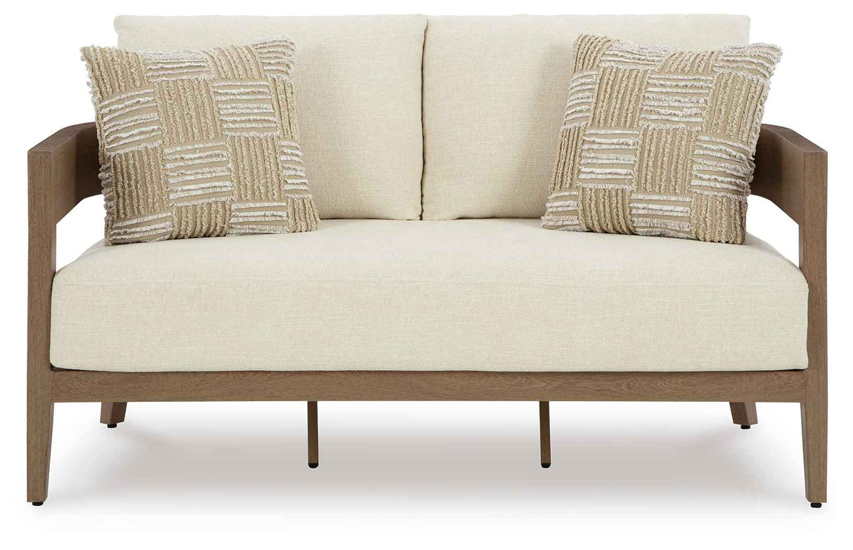 Serene Bay Dark Brown/White Outdoor Sofa and Loveseat by Ashley at Eve Furniture