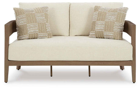 Serene Bay Dark Brown/White Outdoor Sofa and Loveseat by Ashley at Eve Furniture