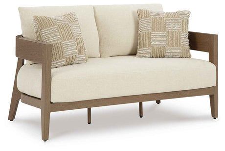 Serene Bay Dark Brown/White Outdoor Sofa and Loveseat by Ashley at Eve Furniture