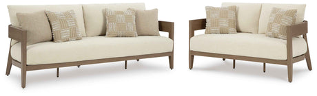 Serene Bay Dark Brown/White Outdoor Sofa and Loveseat by Ashley at Eve Furniture