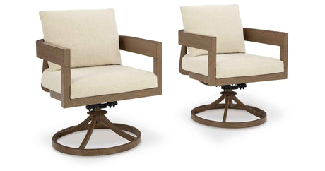 Serene Bay Dark Brown/White Outdoor Swivel Dining Chair with Cushion by Ashley at Eve Furniture