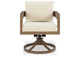 Serene Bay Dark Brown/White Outdoor Swivel Dining Chair with Cushion by Ashley at Eve Furniture