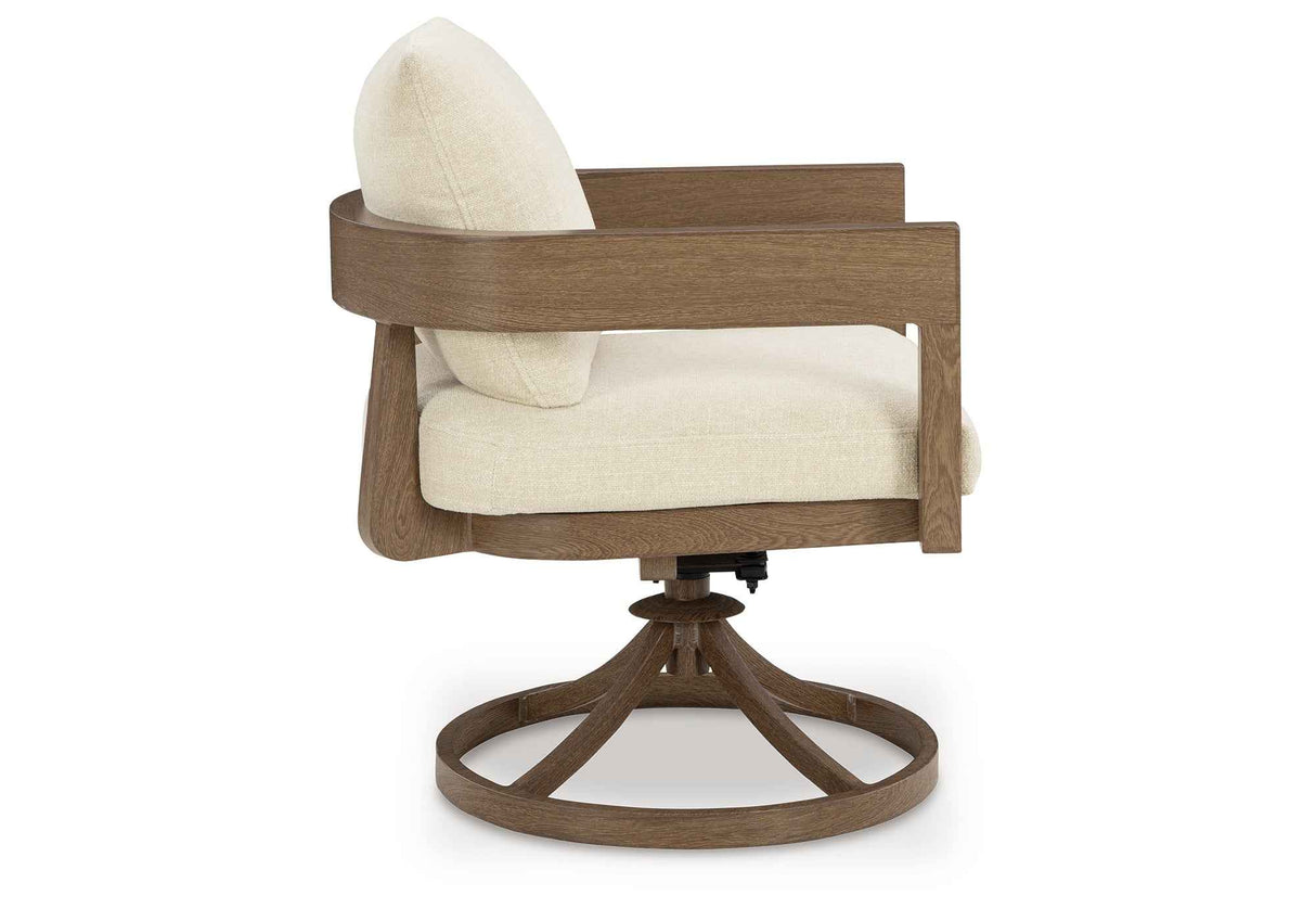 Serene Bay Dark Brown/White Outdoor Swivel Dining Chair with Cushion by Ashley at Eve Furniture